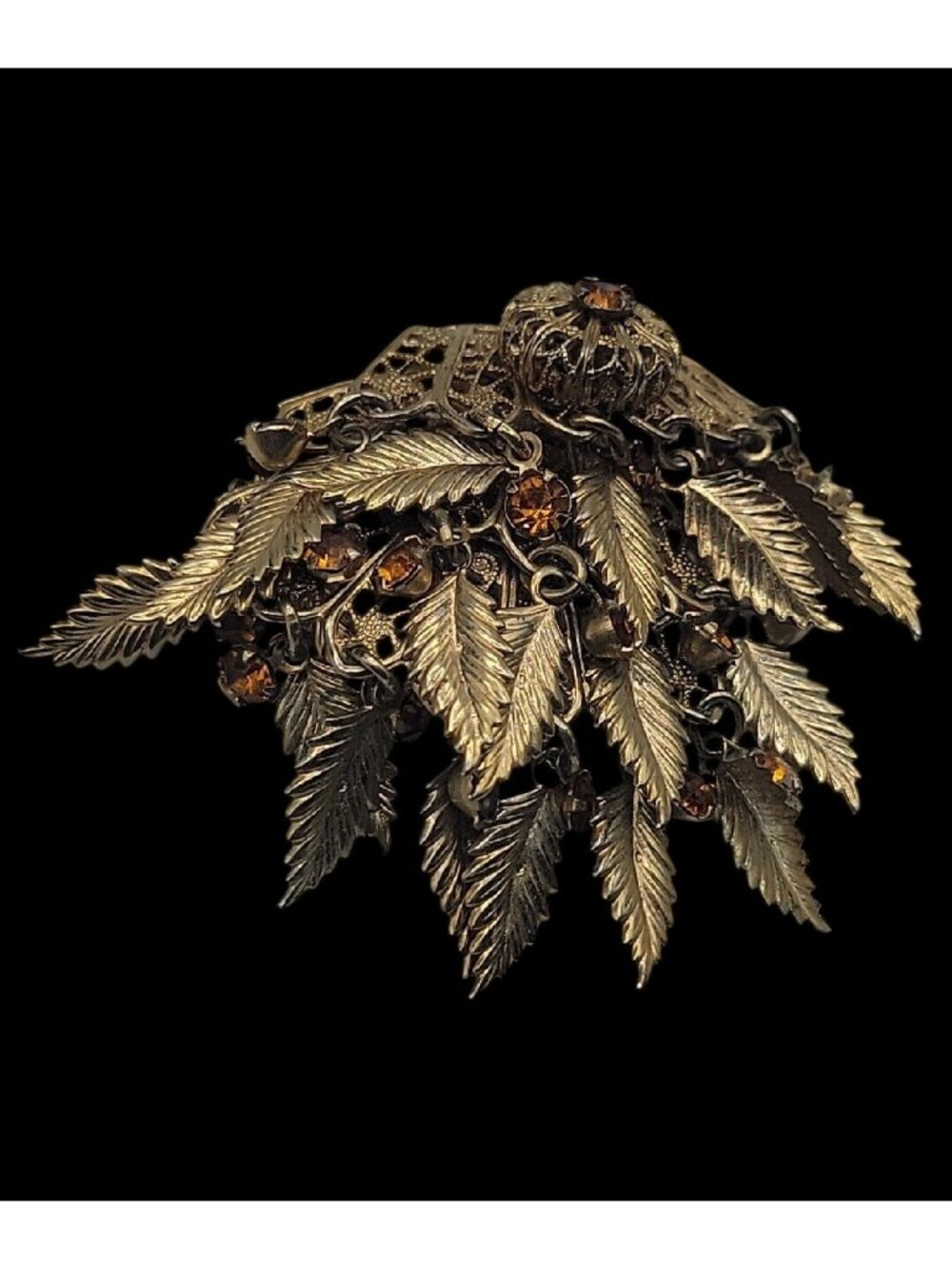 VTG Miriam Haskell Feather Rhinestones Clip On Earrings 1930s Statement Unsigned - Picture 12 of 15